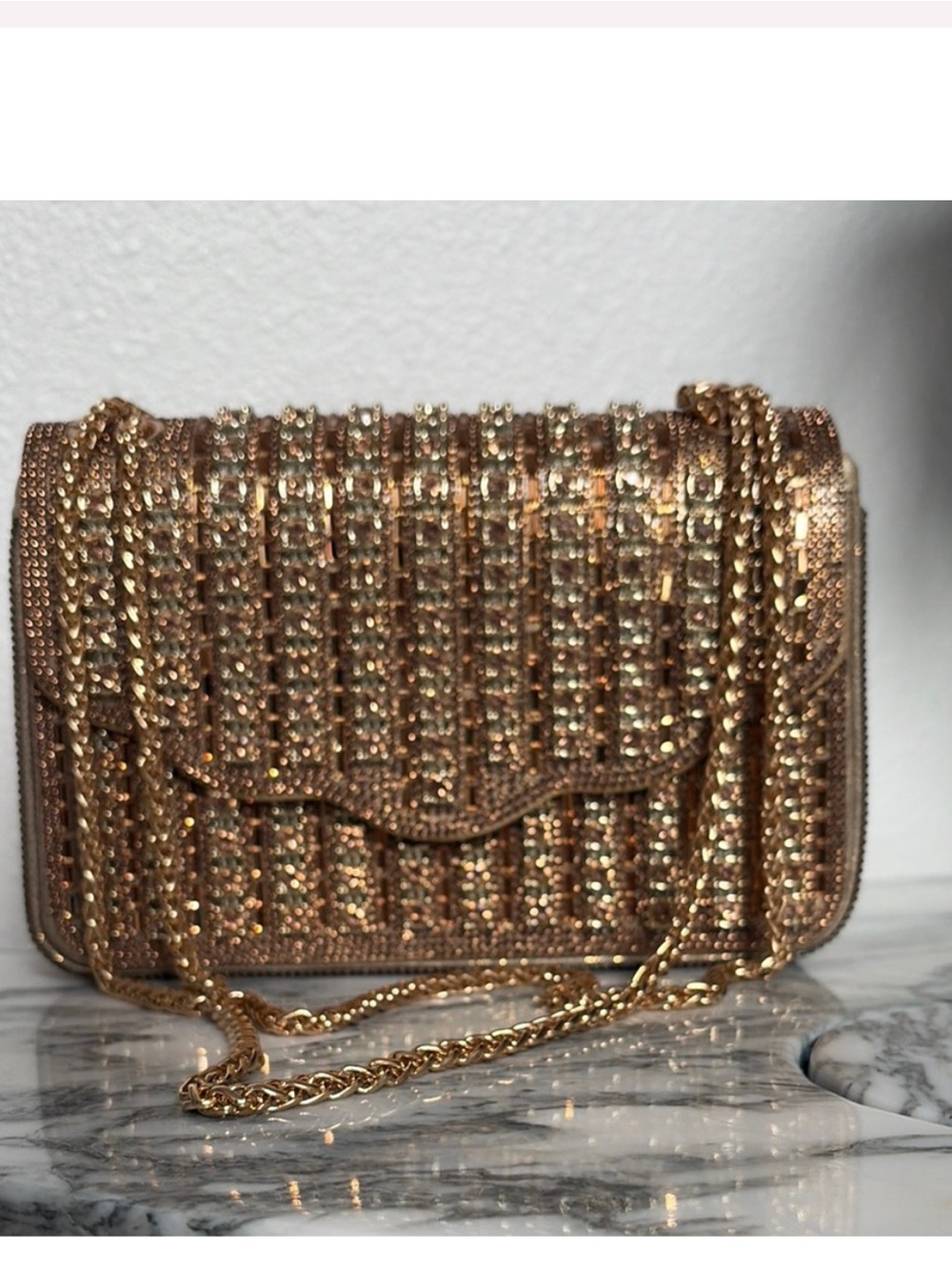 Beautiful Gold Crystal-Embellished Crossbody Bag